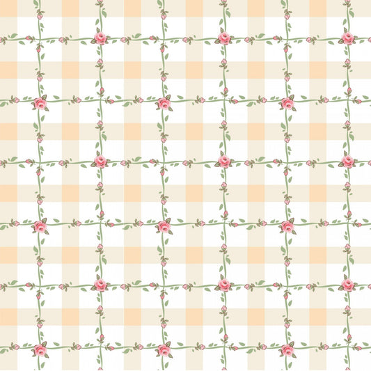 Dots and Posies - Criss Cross Yellow Gingham Fabric, Poppie Cotton POCDP20418, Gingham Plaid Floral Cotton Fabric, By the Yard