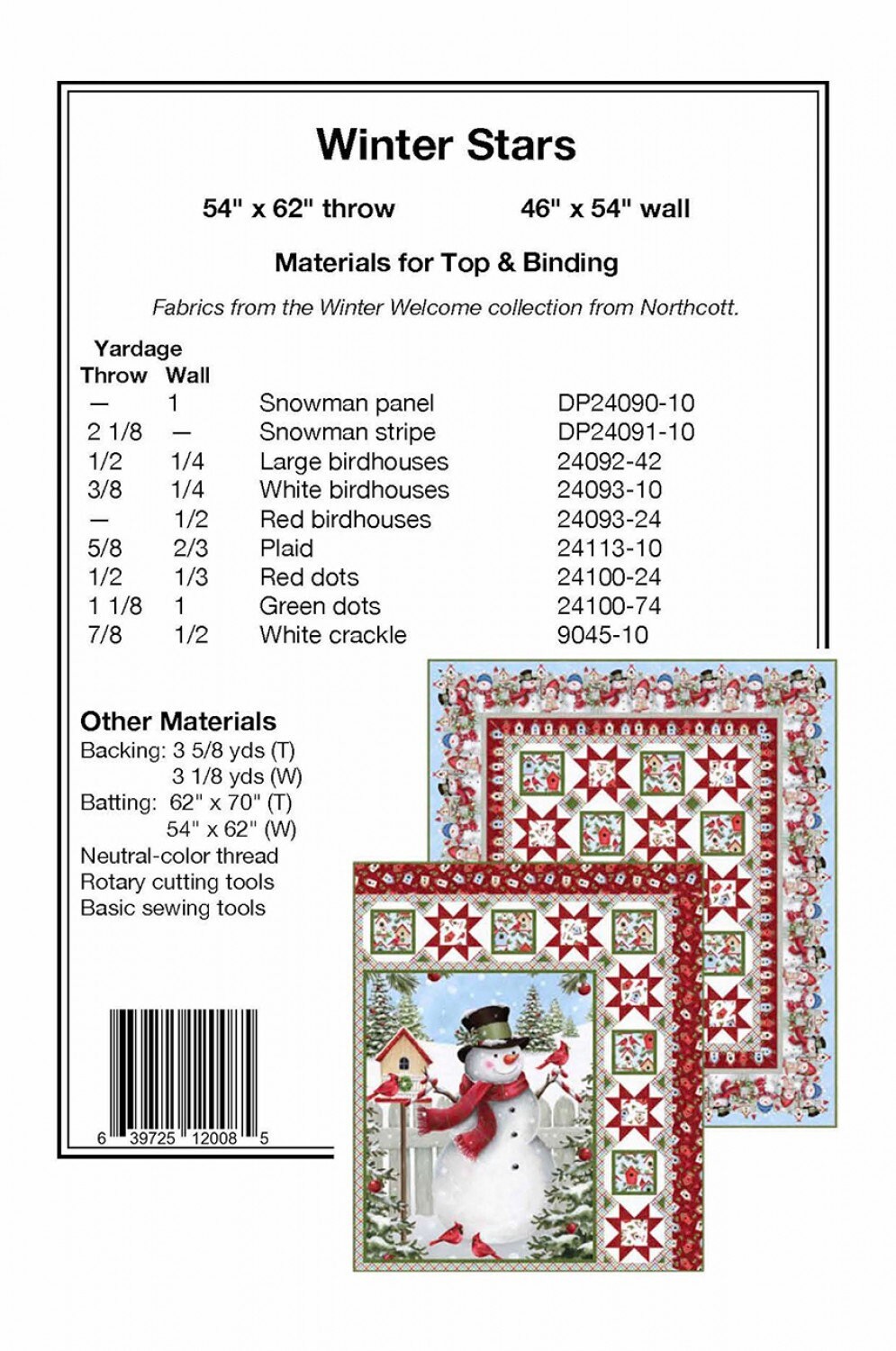 Winter Stars Panel Frame Quilt Pattern, Pine Tree Country Quilts PTN2774, 36" Fabric Panel Friendly, Star Quilt Pattern