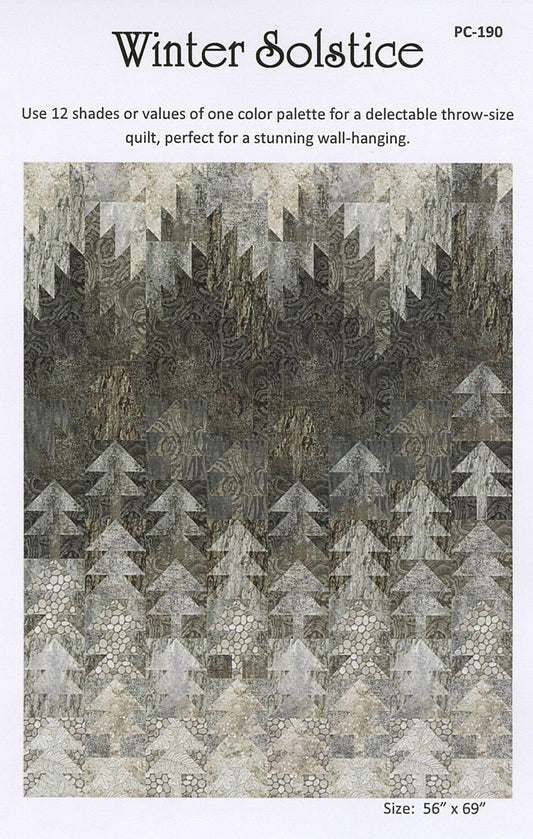 Winter Solstice Quilt Pattern, Patti's Patchwork PC-190QW, Monotone Trees Mountains Quilt Pattern, Throw Queen Quilt Pattern