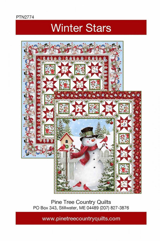 Winter Stars Panel Frame Quilt Pattern, Pine Tree Country Quilts PTN2774, 36" Fabric Panel Friendly, Star Quilt Pattern