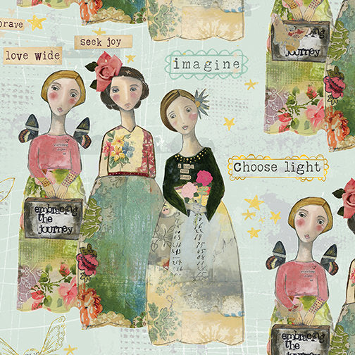 LAST CALL Be the Light 10" Squares, Benartex BTL10PK, Inspirational Angels Butterflies Floral Quilt Fabric, 10" Inch Precut Fabric Squares