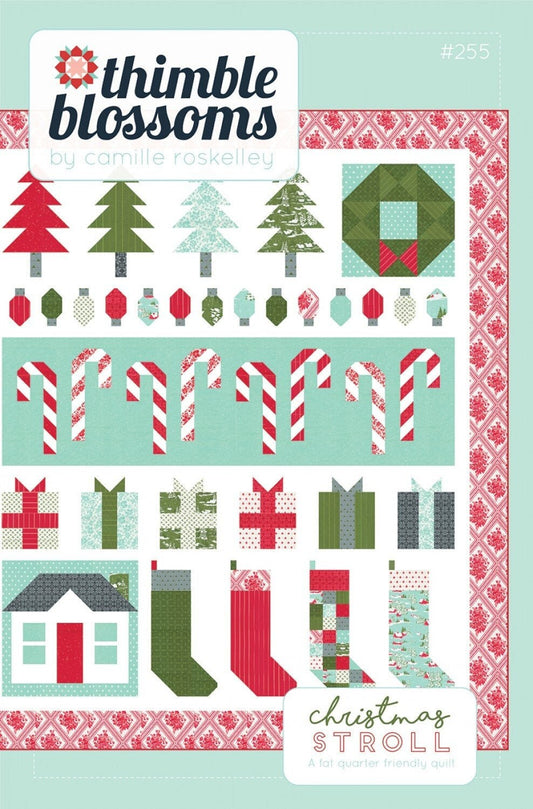 LAST CALL Christmas Stroll Quilt Pattern, Thimble Blossoms TBL255, Christmas Xmas Sampler Quilt Pattern, 13 Fat Quarter FQ Friendly