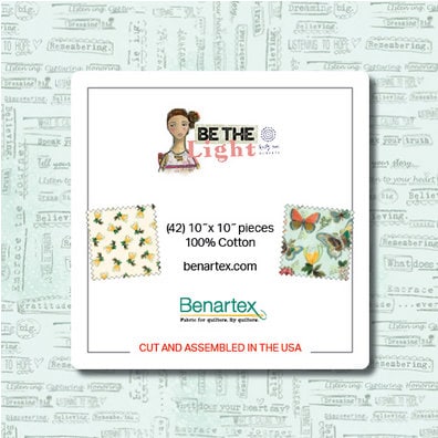 LAST CALL Be the Light 10" Squares, Benartex BTL10PK, Inspirational Angels Butterflies Floral Quilt Fabric, 10" Inch Precut Fabric Squares