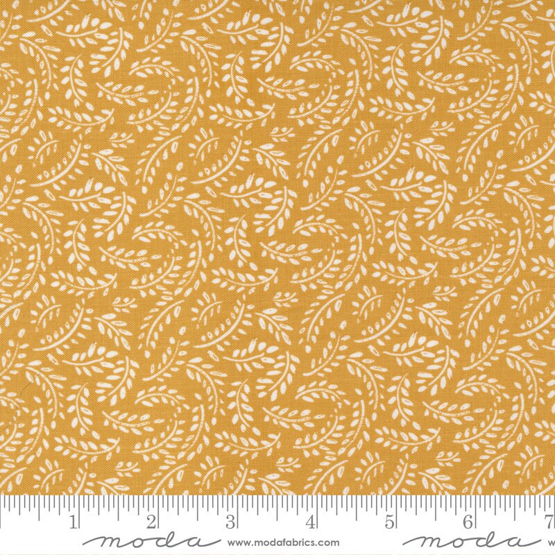 LAST CALL Timber - Meadow Honey White Leaves Branches on Amber Tan Golden Brown Fabric, Moda 55554 24, Cotton Quilt Fabric, Sweetwater