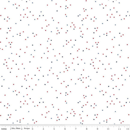 Blossom - Patriotic Polka Dot Fabric, Riley Blake C730-UncleSam, Patriotic Blender Fabric, Cotton Quilt Apparel Fabric, By the Yard