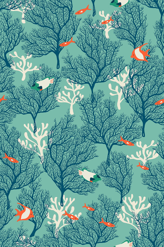 LAST CALL Florida Volume 2 - Water Coral Fish Teal Ocean Fabric, Ruby Star Society RS2053 12, Ocean Fish Sea Life Fabric, By the Yard