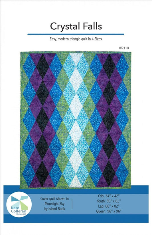LAST CALL Crystal Falls Quilt Pattern, Kate Colleran Designs 2110, Yardage Friendly Contemporary Triangle Striped Throw Quilt Pattern