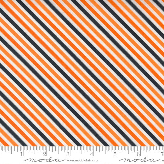LAST CALL Too Cute To Spook - White Multi Halloween Striped Fabric, Moda 22422 14, Me and My Sister, By the Yard