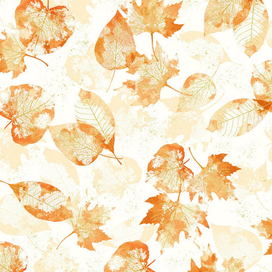Fall for Autumn - Autumn Fall Leaves Gold Metallic Fabric, Hoffman U4988-66G, Autumn Fall Thanksgiving Fabric, By the Yard