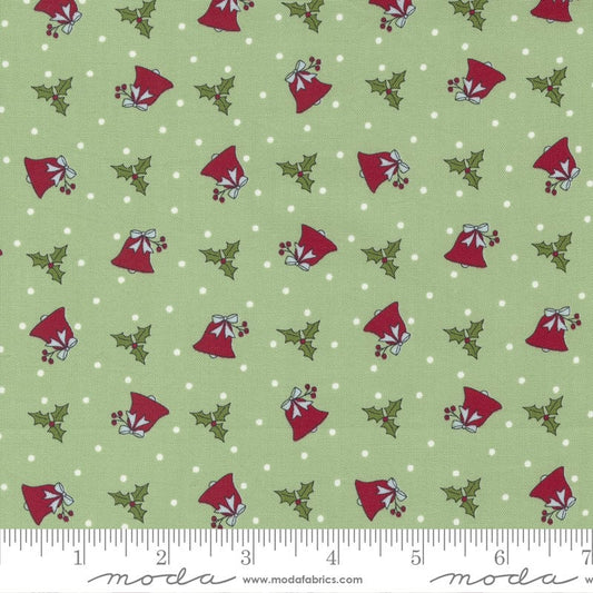 LAST CALL I Believe in Angels - Christmas Bells Holly Green Fabric, Moda 3002 14 Mistletoe, Christmas Xmas Cotton Quilt Fabric, By the Yard