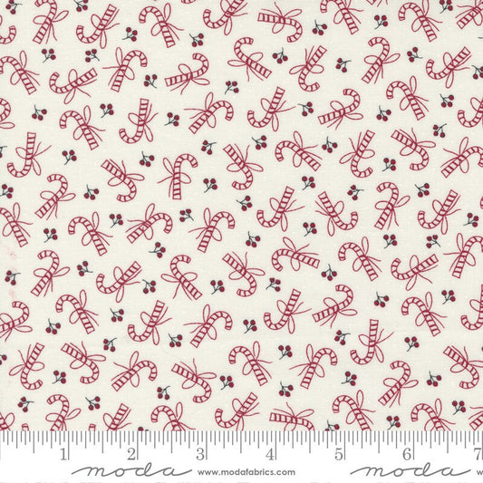 I Believe in Angels- Candy Canes on Cream Fabric, Moda 3001 11 Snow, Christmas Xmas Cotton Quilt Fabric, By the Yard