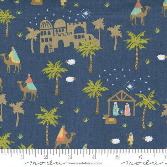 Joyful Joyful - Christmas Nativity Fabric, Moda 20801 24 Navy, Xmas Nativity Cotton Quilt Fabric, Stacy Iest Hsu, By the Yard