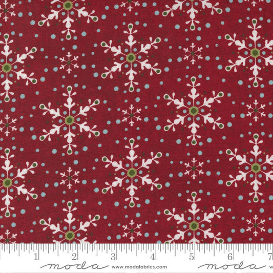 LAST CALL Peppermint Bark - Candy Cane Christmas Snowflakes on Red Fabric, Moda 30695 13, Xmas Quilt Fabric, BasicGrey, By the Yard