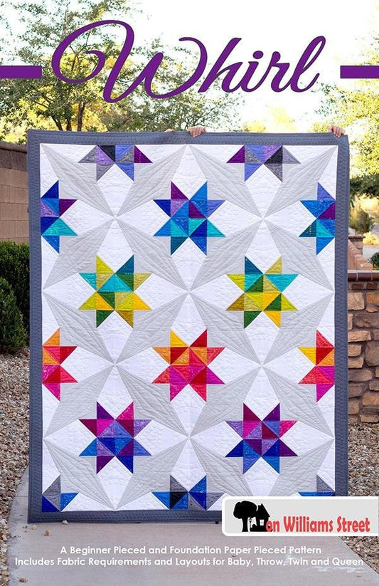 Whirl Quilt Pattern, On Williams Street OWS7010, Charm Pack Friendly, Modern Contemporary Stars Throw Lap Quilt Pattern