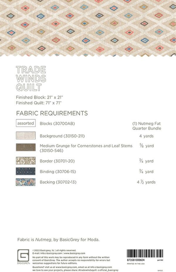 Trade Winds Quilt Pattern, BasicGrey PAT060, Fat Quarter FQ Friendly Pattern, Blowing Falling Leaves Leaf Throw Quilt Pattern, Basic Grey