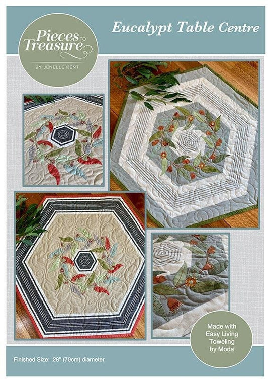 LAST CALL Eucalypt Table Center Pattern, Pieces to Treasure PTT234, Moda Toweling Table Topper Pattern, Leaves Vines Applique Pattern