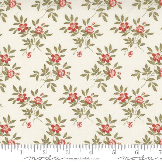 Rendezvous - Roses on Off-White Floral Fabric, Moda 44304 11 Porcelain, Small Floral Fabric, 3 Sisters, By the Yard