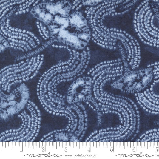 Kawa - Indigo Blue Shibori Ginko Leaf Fabric, Moda 48081 12 Indigo, Sapphire Blue Shibori Quilt Fabric, Debbie Maddy, By the Yard