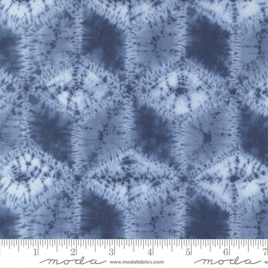 Kawa - Pacific Blue Shibori Geometric Fabric, Moda 48082 14, Blue Tonal Fabric, Debbie Maddy, By the Yard