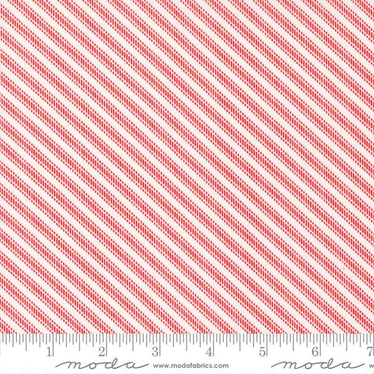 Dwell - Ticking Stripe Red White Bias Diagonally Striped Fabric, Moda 55274 11 Red, Quilting Cotton, Camille Roskelley, By the Yard