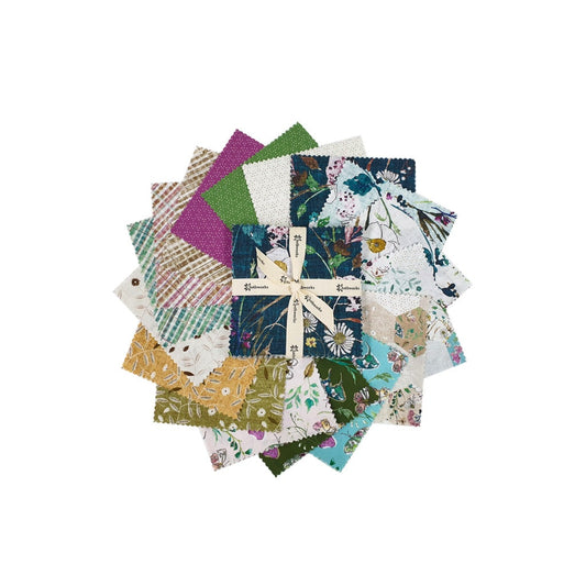 LAST CALL Verdure 5" Squares, Clothworks SQ0366, Multicolored Floral Charm Pack, 5" Inch Precut Fabric Squares, Esther Fallon Lau