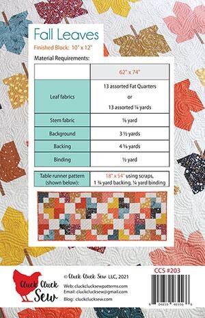 LAST CALL Fall Leaves Quilt Pattern, Cluck Cluck Sew CCS203, Fall Autumn Harvest Leaf Leaves Quilt, FQ Fat Quarter Yardage Friendly