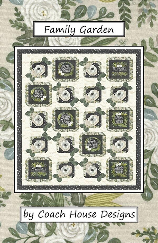 LAST CALL Family Garden Quilt Pattern, Coach House Designs CHD-2209, Fabric Panel Friendly Lap Quilt Pattern, Flowers Quilt Pattern
