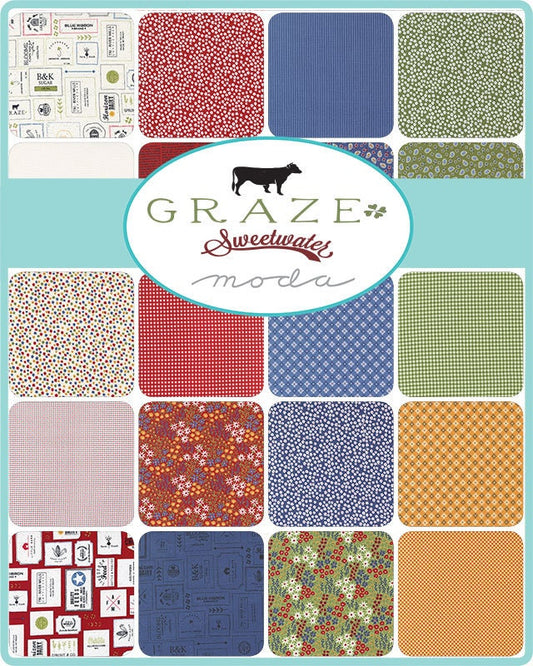 LAST CALL Graze Charm Pack, Moda 55600PP, Precut 5" Inch Charm Pack Fabric Squares, Low Volume Floral Farm Fabric, Sweetwater