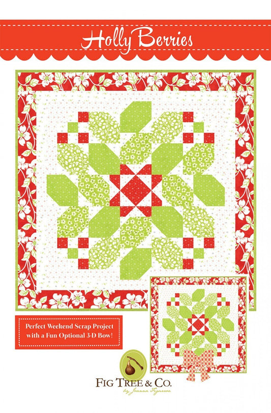 LAST CALL Holly Berries Table Topper Quilt Pattern, Fig Tree Quilts FTQ1810, Christmas Xmas Square Table Wall Quilt Wreath Pattern