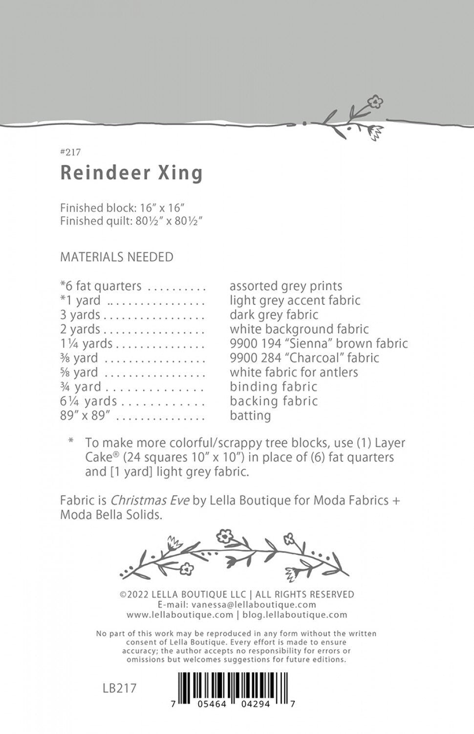Reindeer Xing Quilt Pattern, Lella Boutique LB217, Christmas Xmas Reindeer Quilt Pattern, Layer Cake Fat Quarter FQ Friendly