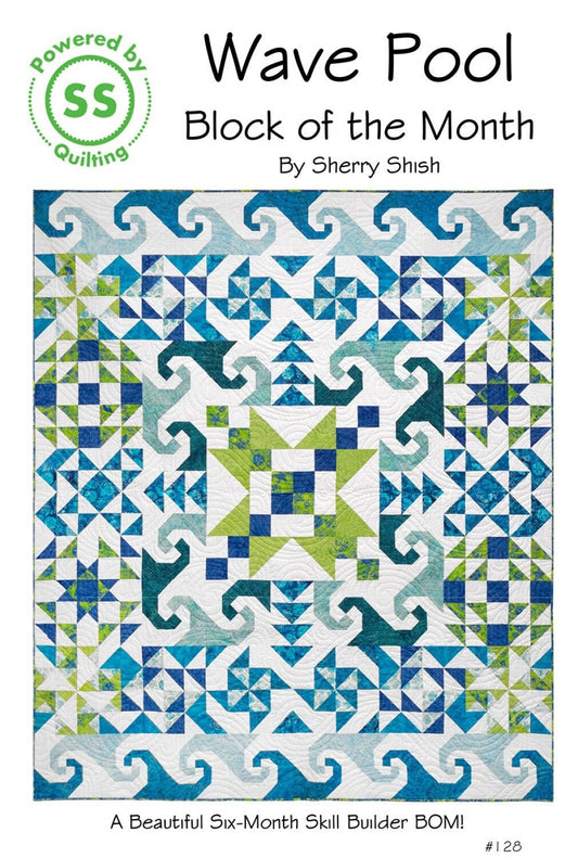 Wave Pool BOM Sampler Quilt Pattern, Powered by Quilting PBQ128, Storm at Sea Stars Snails Trail Sampler Quilt Pattern, Sherry Shish