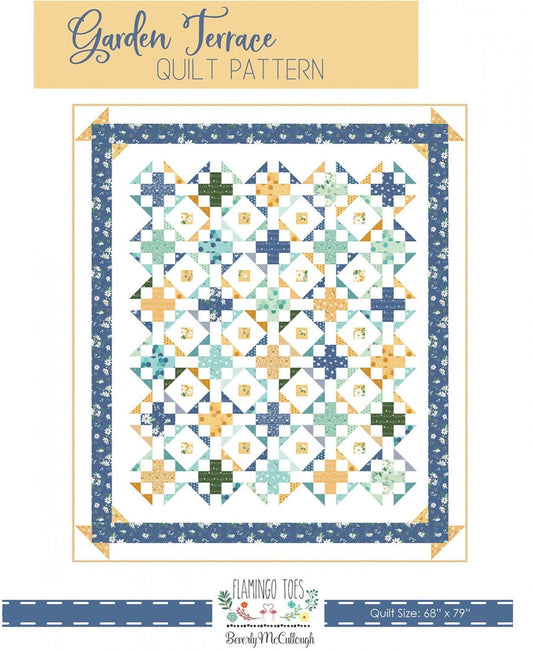 LAST CALL Garden Terrace Quilt Pattern, Flamingo Toes FT-8764, Layer Cake Friendly, Crosses Xs Throw Quilt Pattern, Beverly McCullough