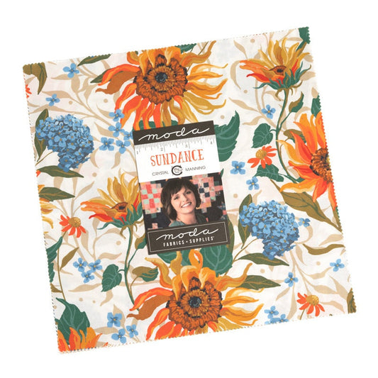 LAST CALL Sundance Layer Cake, Moda 11900LC, 10" Inch Precut Fabric Quilt Squares, Sunflowers Floral Layer Cake Fabric, Crystal Manning