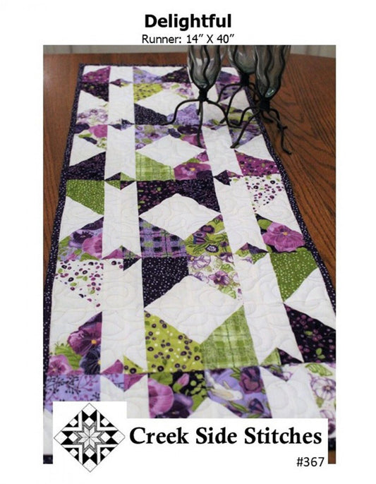 Delightful Table Runner Pattern, Creek Side Stitches CSS367, Charm Pack Scrap Friendly, Easy Quilted Table Runner Pattern