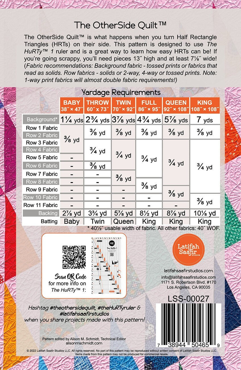 LAST CALL The Otherside Quilt Pattern, Latifah Saafir LSS-00027, Yardage Friendly Baby Throw Twin Full Twin Queen King Quilt Pattern