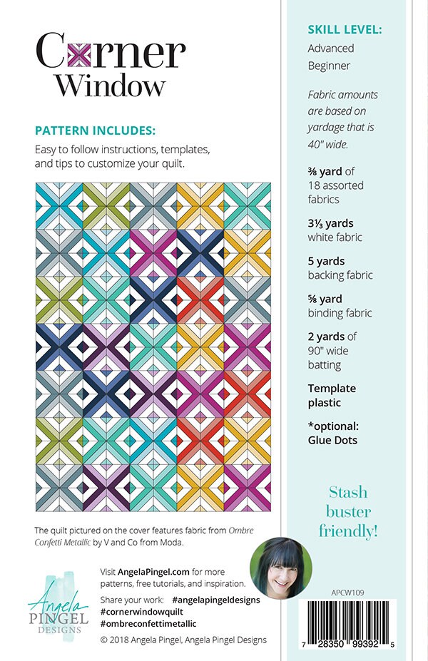 LAST CALL Corner Window Quilt Pattern, Angela Pingel APCW109, Scrap Yardage Friendly, Modern Temperature Throw Quilt Pattern