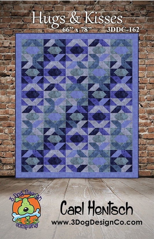 Hugs and Kisses Quilt Pattern, 3 Dog Design Co 3DDC-162, Yardage Friendly, Modern Xs and Os Quilt Pattern, Carl Hentsch