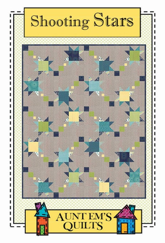 LAST CALL Shooting Stars Quilt Pattern, Aunt Em's Quilts AEQ62, Yardage Scrap Friendly Quilt Pattern, Stars Lap Throw Quilt Pattern