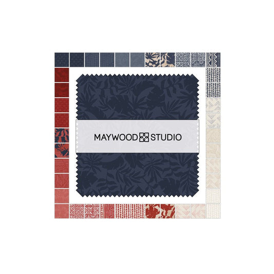 Breeze Way Charm Pack, Maywood Studio CP-MASBREE, Red White Blue Patriotic Island Charm Pack Fabric, 5" Inch Precut Fabric Squares