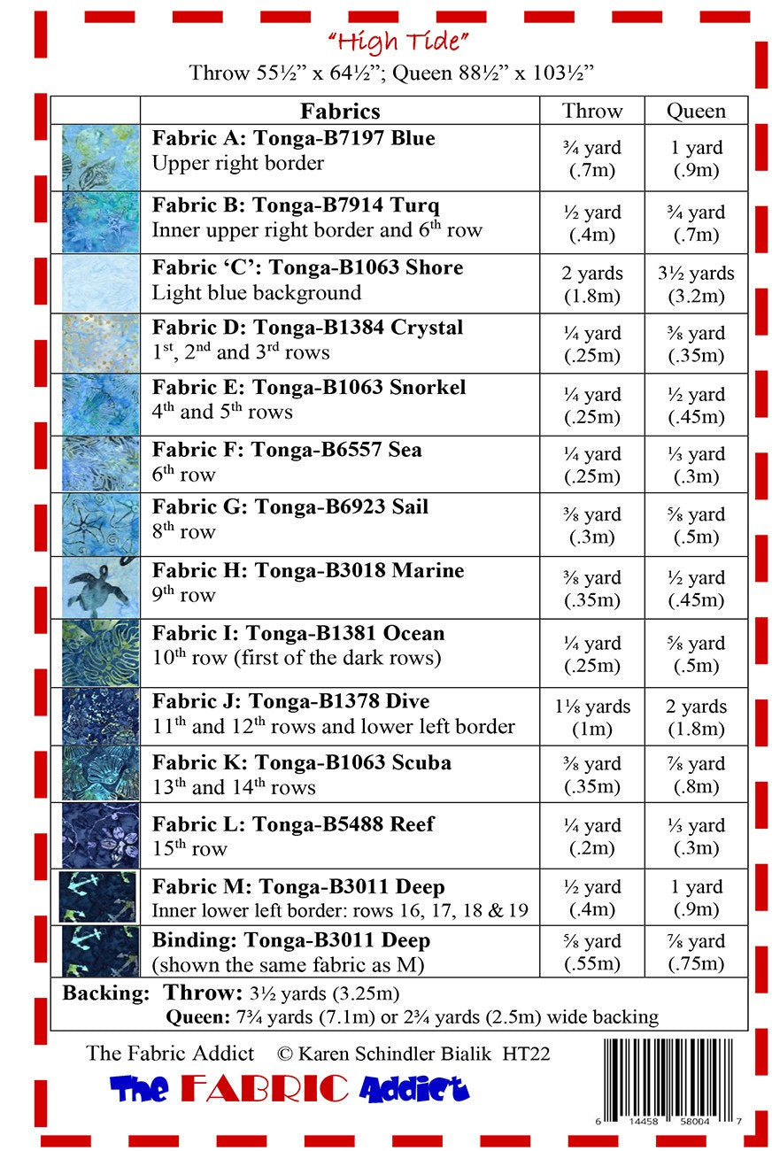 High Tide Quilt Pattern, The Fabric Addict HT22, Yardage Friendly, Storm at Sea Throw Queen Bed Quilt Pattern, Karen Schindler Bialik