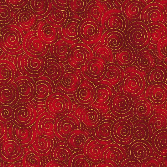 Jeweled Leaves - Mottled Red Gold Metallic Swirl Fabric, Robert Kaufman AXUM-21613-91 Crimson, By the Yard