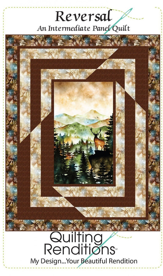 Reversal Quilt Pattern, Quilting Renditions QR1200, Fabric Panel Friendly Throw Quilt Pattern, Intermediate Panel Frame Quilt Pattern
