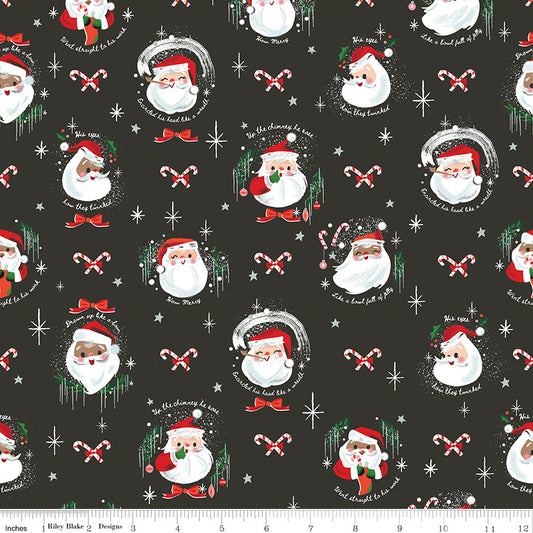 Twas - Jolly Old Elf Santa Claus Fabric, Riley Blake SC13462-CHARCOAL, Cotton Quilt Apparel Fabric, Quilter's Cotton, By the Yard