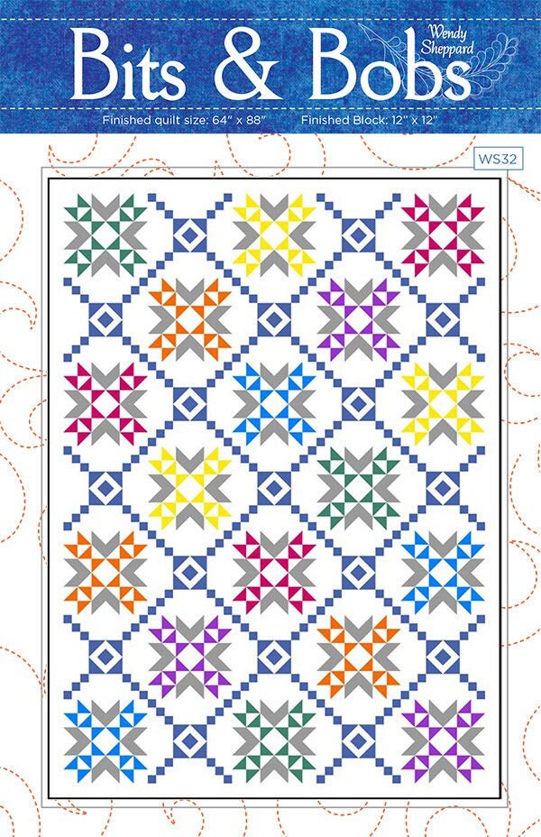 Bits and Bobs Quilt Pattern, Wendy Sheppard WS32, Fat Quarter FQ Friendly Star Throw Quilt Pattern