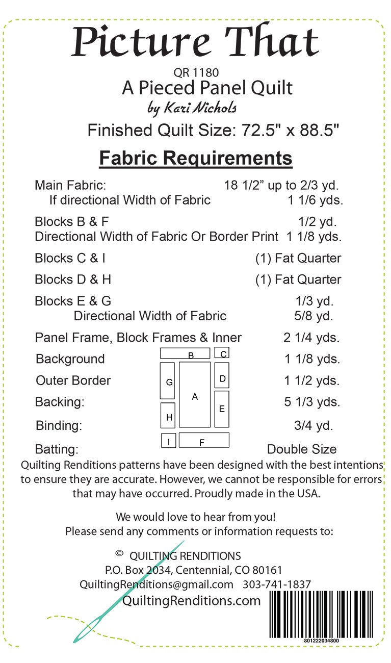 Picture That Quilt Pattern, Quilting Renditions QR1180, Fabric Panel Friendly Throw Quilt Pattern, Panel Frame Pattern