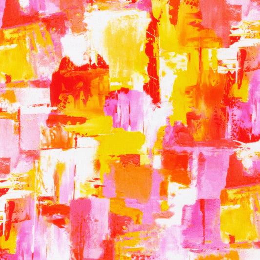 Color Wheel - Pink Red Yellow Orange Abstract Fabric, Robert Kaufman WELD-21618-319 Honeysuckle, By the Yard