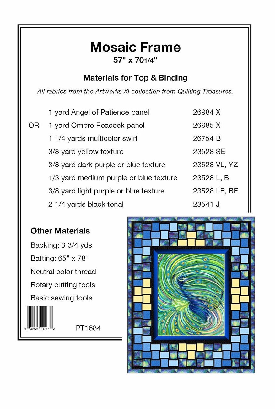 Mosaic Frame Quilt Pattern, Pine Tree Country Quilts PT1933, 36" Fabric Panel Friendly, Vertical Panel Frame Quilt Pattern