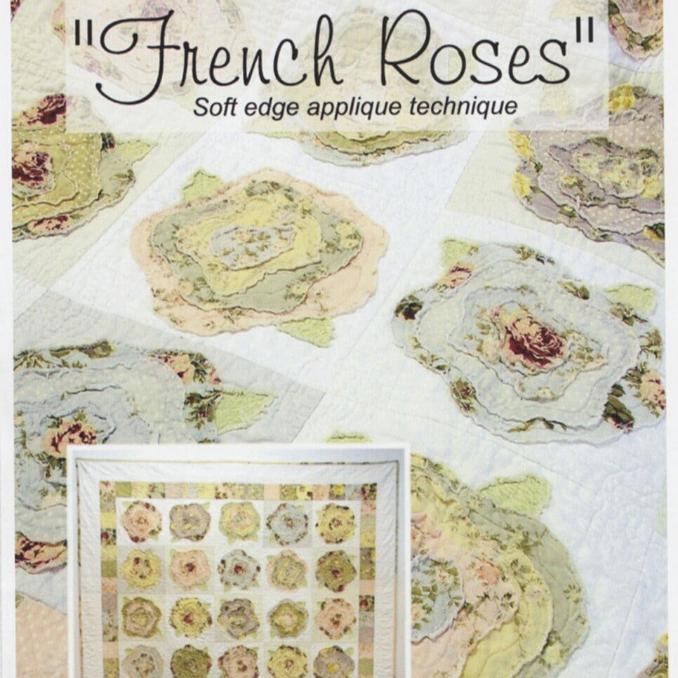 French Roses Quilt Pattern, Vintage Meadow Artworks FR001, Yardage Scrap Friendly, Rose Flower Raw Edge Applique Lap Throw Quilt Pattern