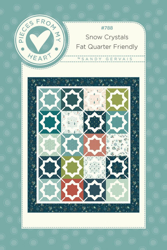 Snow Crystals Quilt Pattern, Pieces From My Heart PM788, Fat Quarter FQ Friendly Winter Snowflakes Quilt Pattern, Sandy Gervais