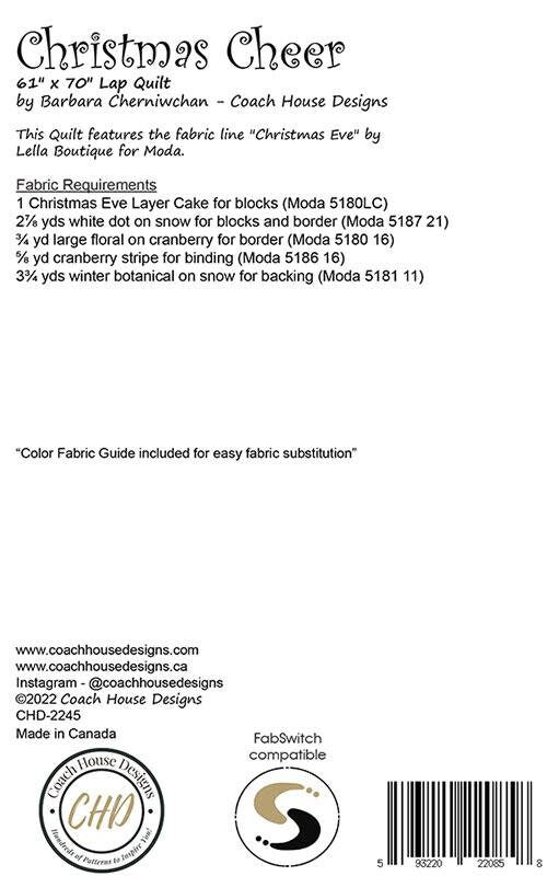 Christmas Cheer Quilt Pattern, Coach House Designs CHD-2245, Layer Cake Friendly, Christmas Xmas Trees Wreaths Lap Throw Quilt Pattern